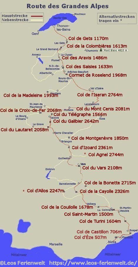 Karte der Route des Grandes Alpes