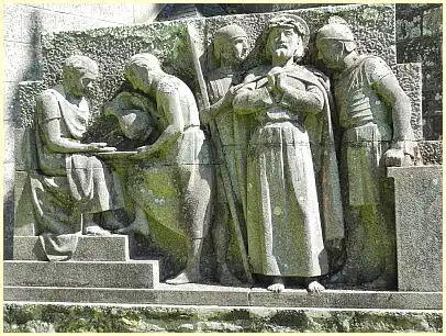 Station des Kreuzwegs Jesus Christus vor Pilatus Kirche Notre-Dame de Rumengol